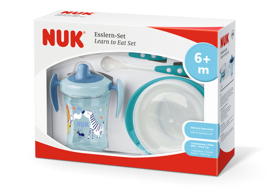 NUK Esslern-Set 6+ Monate – Trainer Cup, Schale & Löffel | Zebra Motiv, BPA-frei