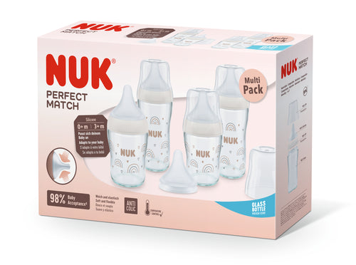 NUK Perfect Match 4er Glasflaschen-Set (Regenbogen)
