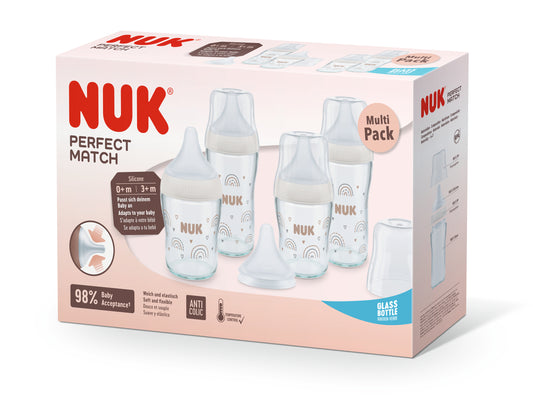 NUK Perfect Match 4er Glasflaschen-Set (Regenbogen)