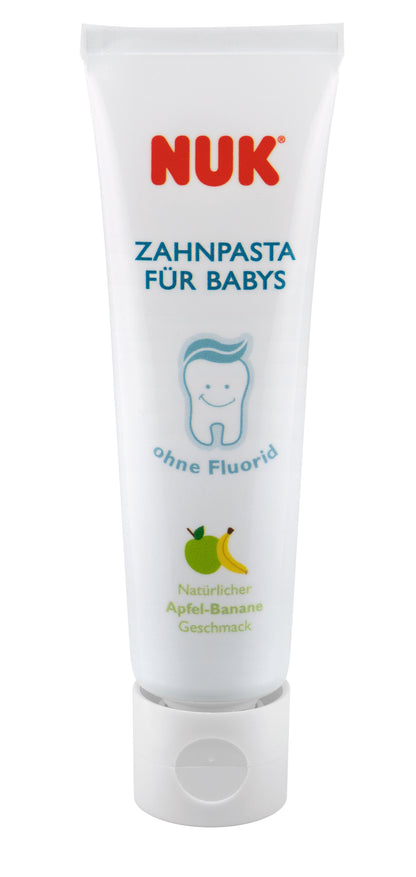 NUK Mundpflege-Set – Baby-Zahnpasta mit Apfel-Banane Geschmack + Fingerzahnbürste